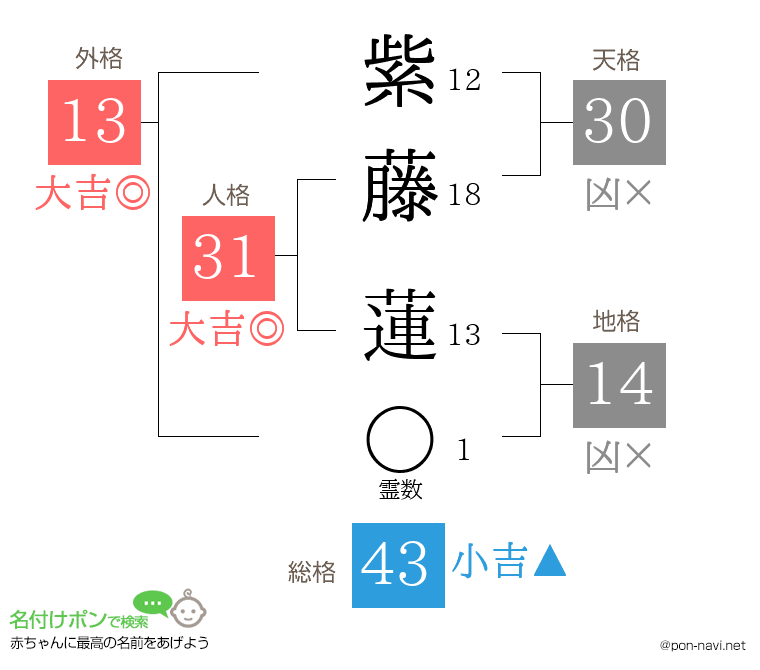 紫藤 蓮さんの姓名判断結果