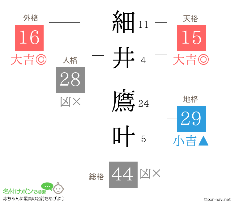 細井 鷹叶さんの姓名判断結果