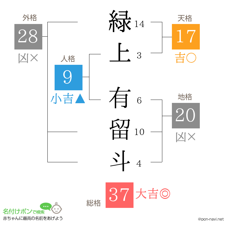 緑上 有留斗さんの姓名判断結果