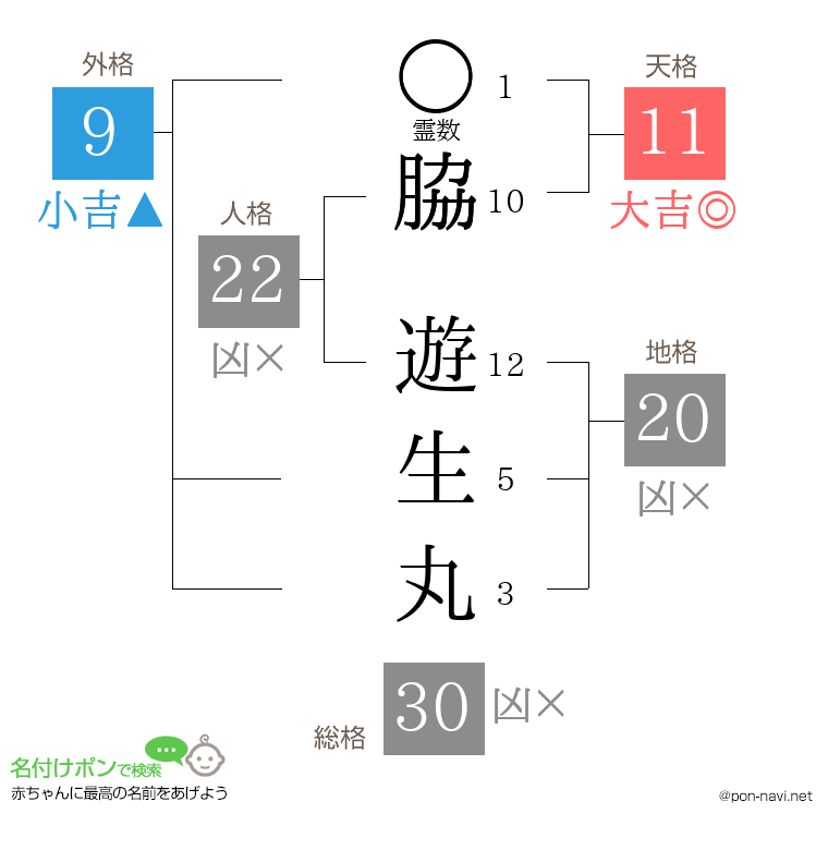 脇 遊生丸さんの姓名判断結果