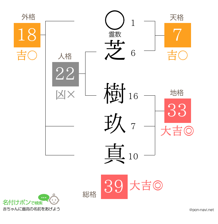 芝 樹玖真さんの姓名判断結果