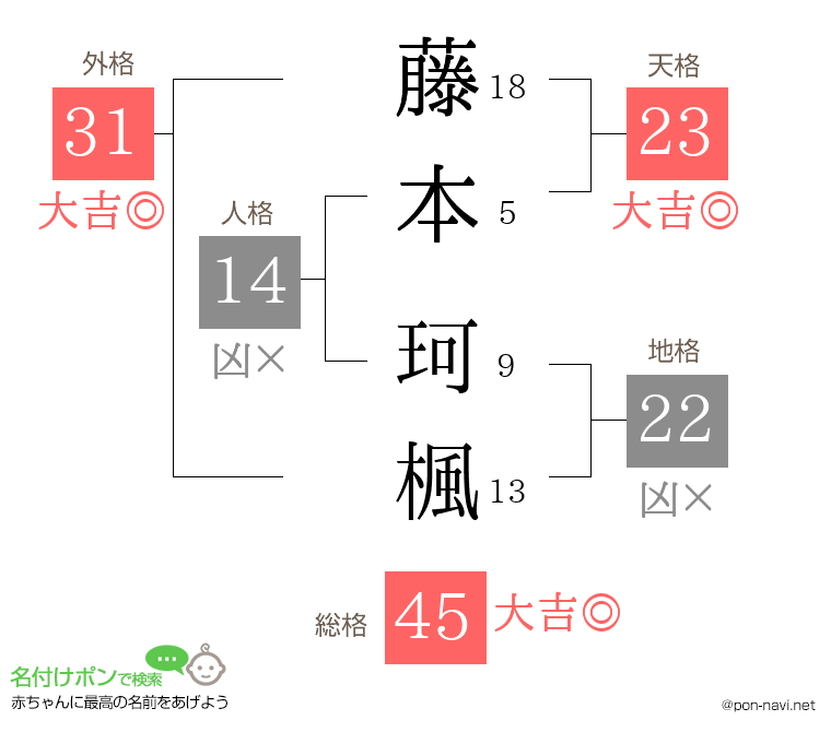 藤本 珂楓さんの姓名判断結果