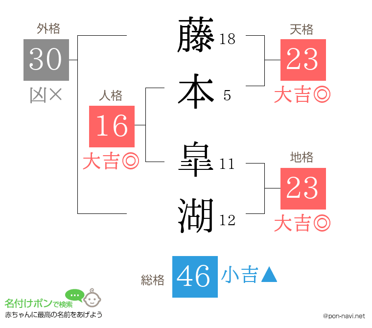 藤本 皐湖さんの姓名判断結果