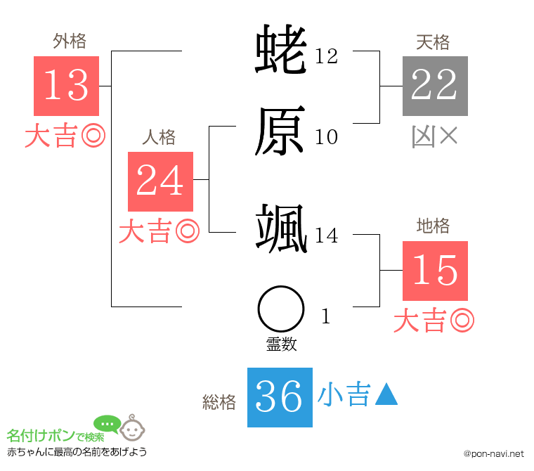 蛯原 颯さんの姓名判断結果