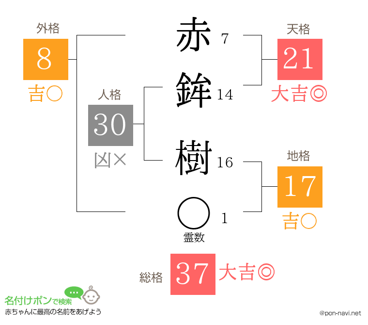 赤鉾 樹さんの姓名判断結果
