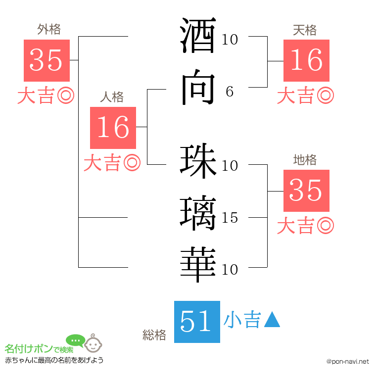 酒向 珠璃華さんの姓名判断結果