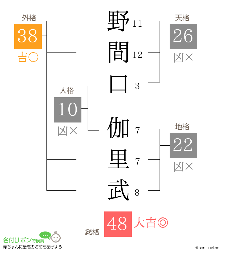 野間口 伽里武さんの姓名判断結果