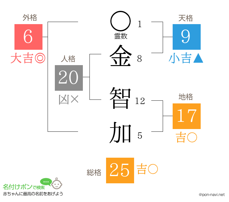 金 智加さんの姓名判断結果