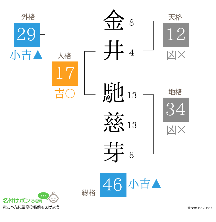 金井 馳慈芽さんの姓名判断結果