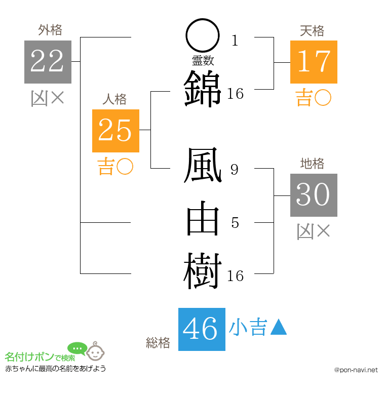 錦 風由樹さんの姓名判断結果