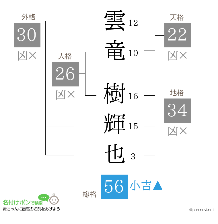 雲竜 樹輝也さんの姓名判断結果