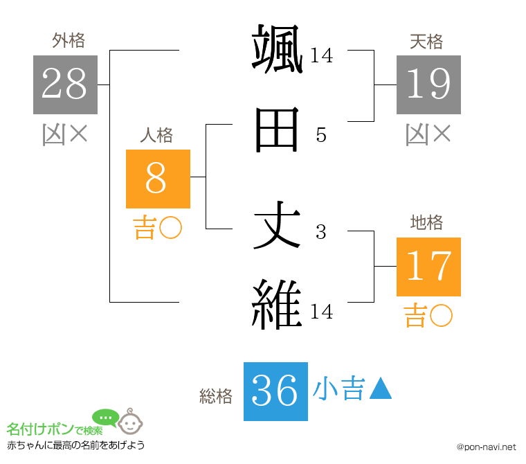 颯田 丈維さんの姓名判断結果