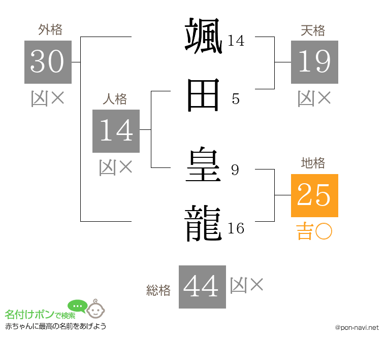 颯田 皇龍さんの姓名判断結果