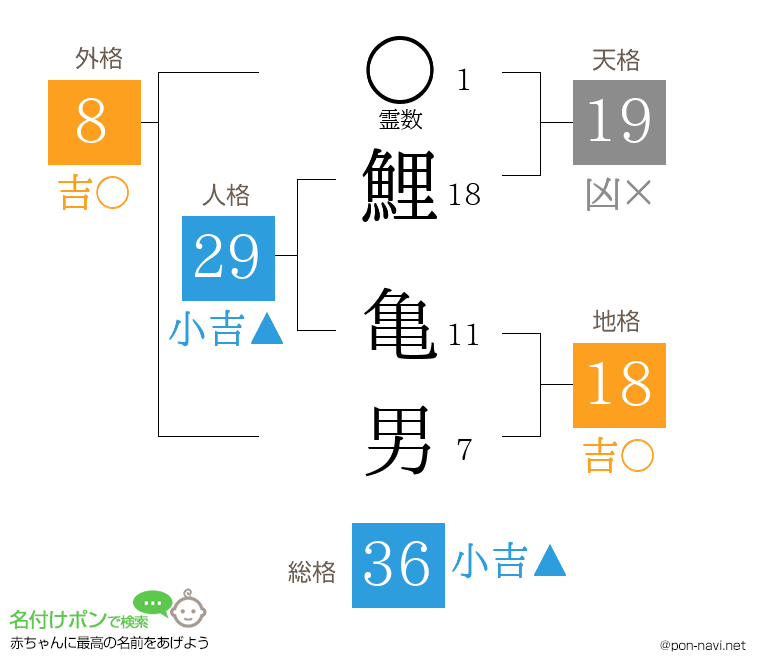 鯉 亀男さんの姓名判断結果