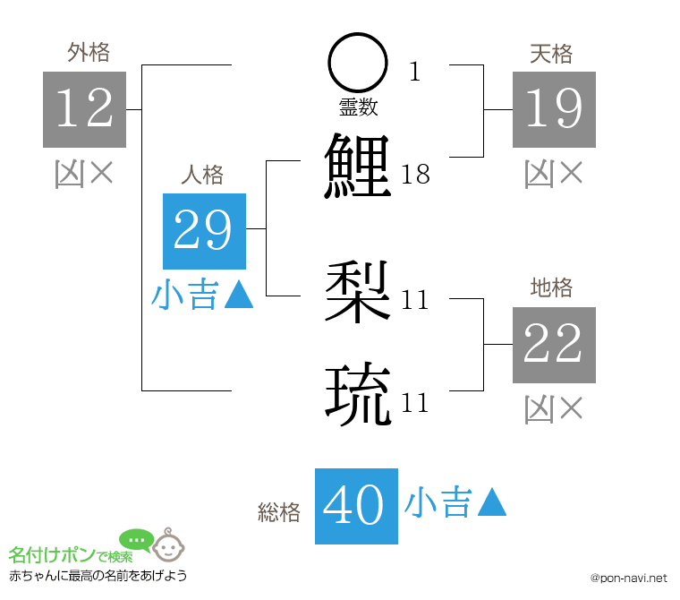 鯉 梨琉さんの姓名判断結果