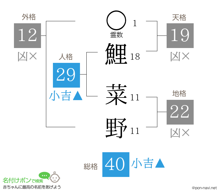 鯉 菜野さんの姓名判断結果