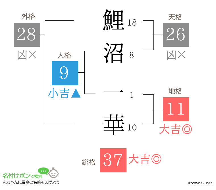 鯉沼 一華さんの姓名判断結果