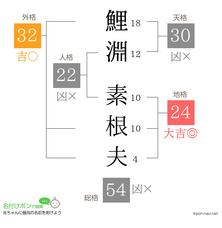 鯉淵 素根夫さんの姓名判断結果