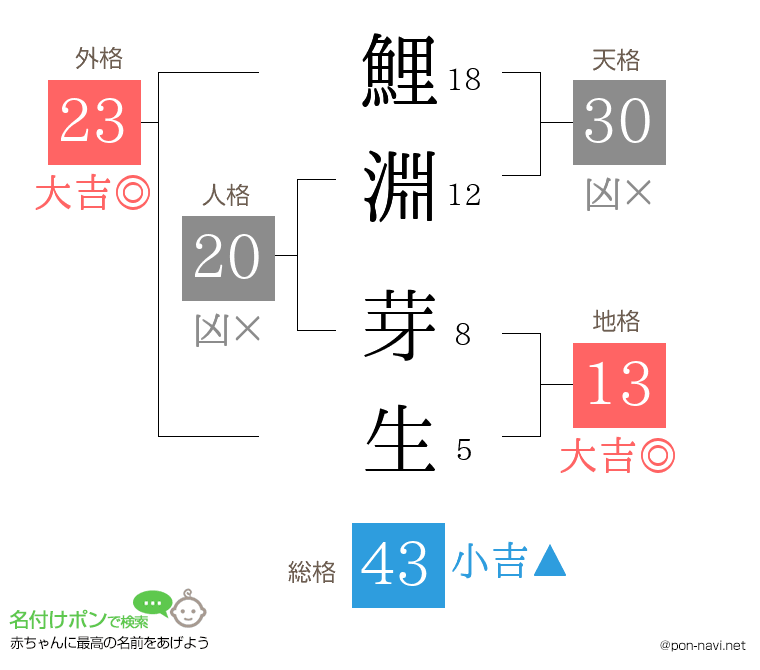 鯉淵 芽生さんの姓名判断結果