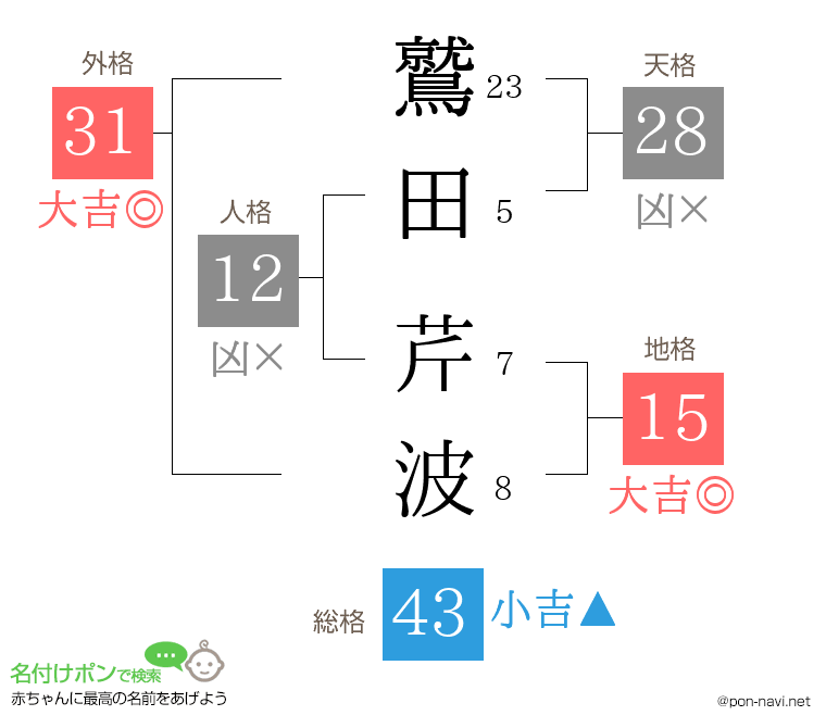 鷲田 芹波さんの姓名判断結果