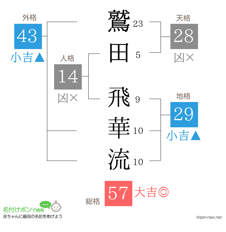 鷲田 飛華流さんの姓名判断結果